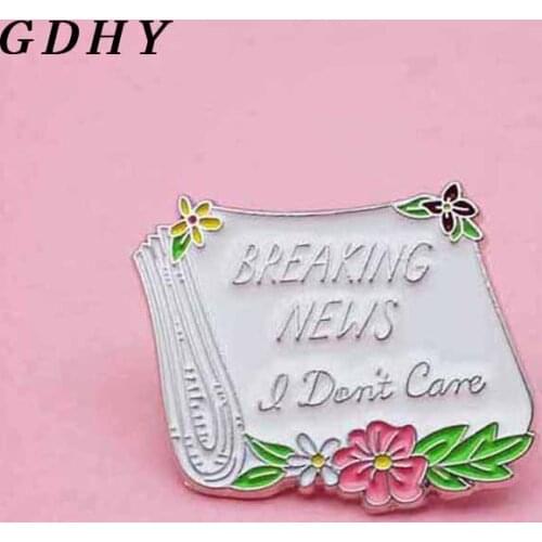 GDHY Newspaper news Enamel Brooch BREAKING NEWS l Don't care hot Pin For Women Gifts