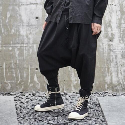 Men Japan Style Loose Casual Down Crotch Harem Pants Male Streetwear Hip Hop Gothic Trousers Male Joggers Sweatpants Dark