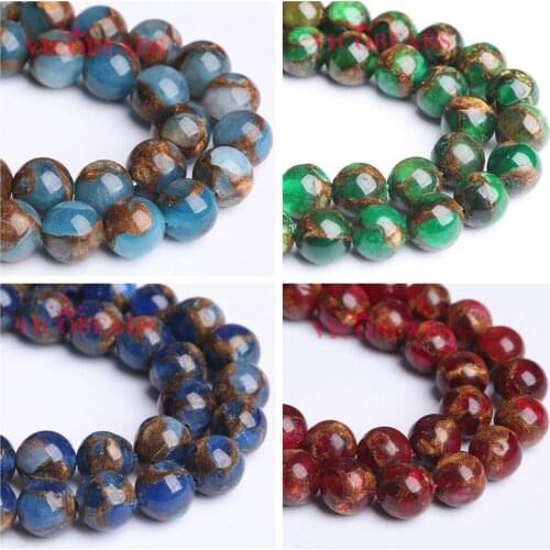 Natural Lake Blue Red Green Cloisonne Stone Round Loose Beads 15 Inches 6 8 10mm Pick Size Beads for Jewelry Making DIY Bracelet