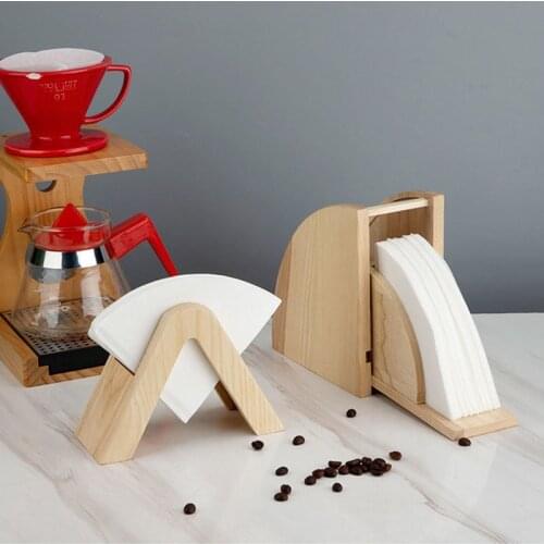 V-shaped Coffee Filter Paper Holder Wooden Storage Paper Tissue Box Coffee Filter Container Countertop Dispenser Coffee Tools
