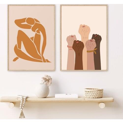 Girl Power Print Feminist illustration Poster Woman Strong Female Canvas Painting Wall Art Picture Womans Room Decor