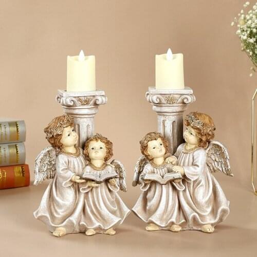 [HHT] European-style Resin Crafts Angel Ornaments Candlestick Swing Candle Creative Indoor Home Decoration Valentines Day Gift