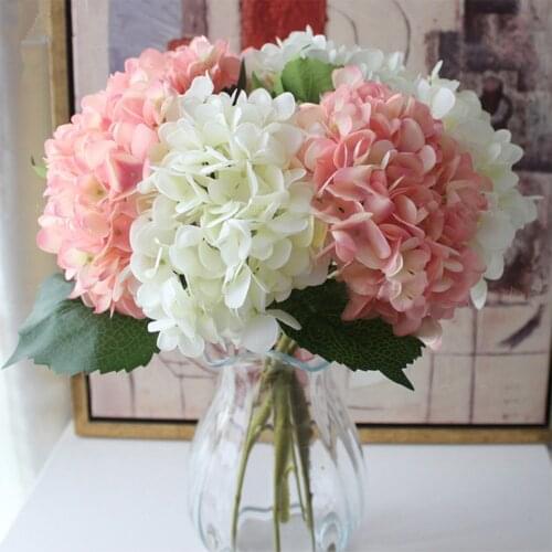 Artificial Hydrangea Bouquet Flower Large Silk Flower Heads Blooming Fake Flower for Wedding Home Party Decor DIY