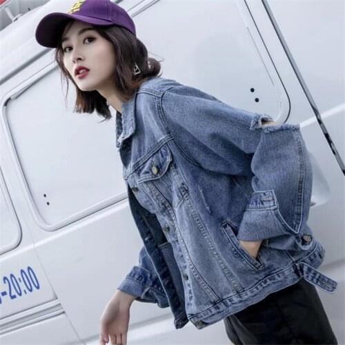 Shredded Denim Jackets Women 2019 Spring Autumn New Loose Leisure Tops Single-Breasted Fashion Female Outerwear HC069