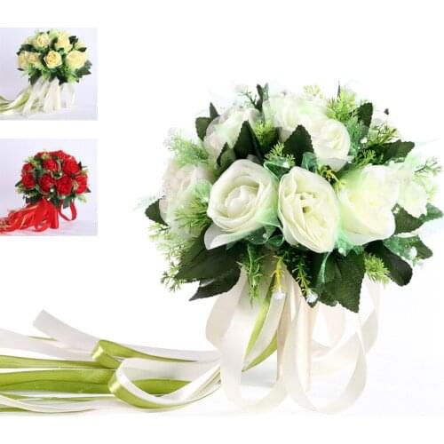 Cream Red Champagne Wedding Bouquet Handmade Artificial Flower Rose Buque De Casamento Bridal Bouquet For Wedding Mariage Decor