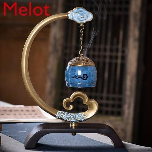 Incense Burner Pure Copper Incense Home Indoor Classical Music Hanging Ebony Base Creative Ornaments Incense Fountain