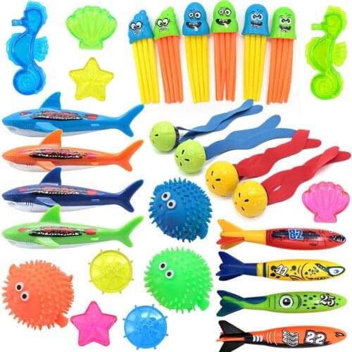 Summer Diving Toys for Kids Torpedos Bandits Stringed Octopus Diving Fish Ring Swimming Pool Water Games Training Dive Toy Gift