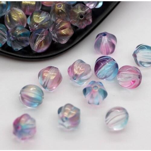 Hot Sale Pumpkin Glass Beads Jewelry Accessories Creative DIY 8mm Gold Powder Gradient Color Beads Handmade Materials