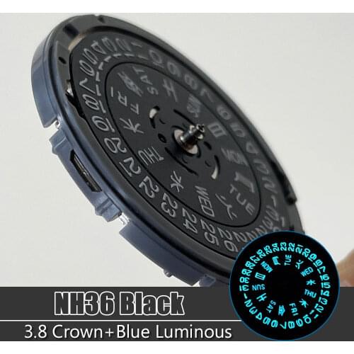 NH36/NH36A Mechanical Date/Day Setting 3.8 O'Clock 24 Jewels Watch Replacements SEIKO Japan Black Automatic Movement