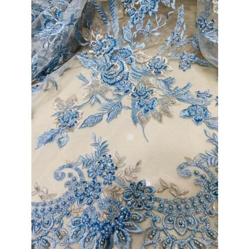 Fashionable beaded African French Lace Fabric with High Quality ZH-58685 African Tulle Lace Fabric for bridal