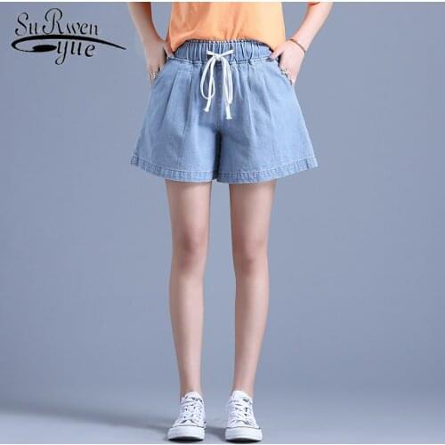 Fashion Elastic Waist Denim Shorts Womens Summer 2020 New Loose Korean Students All-match Wide Leg Shorts 9006 50