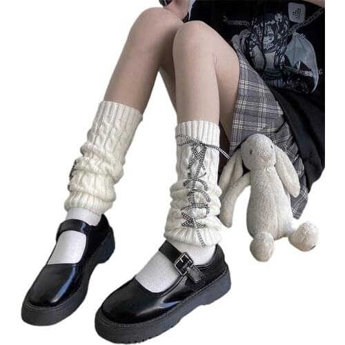 2021 New Women Leg Warmer Japanese Style Soft Knitted Woolen Socks For Girl Plaid Knitted Stocking Leg Sleeve Long Tube Socks