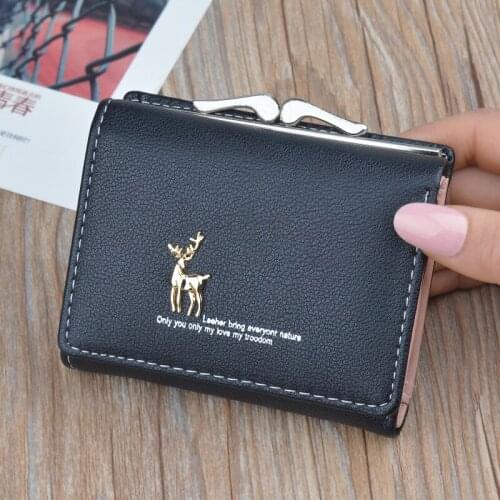 New wallet female short section Korean version of simple deer buckle three-fold female student purse coin purse wallet