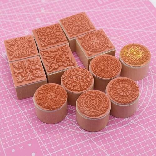 Polymer Clay Tool Round Mandala Rubber Stamp Square Baroque Lace Texture Emboss Stamp for Pottery Arcilla Polarcilla Polimérica
