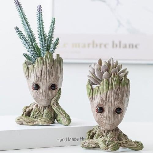 Modern Baby Groot Miniature Model Succulent Flower Pots Pen Holder Decoration Crafts Fairy Garden Decoration Ornaments Gifts