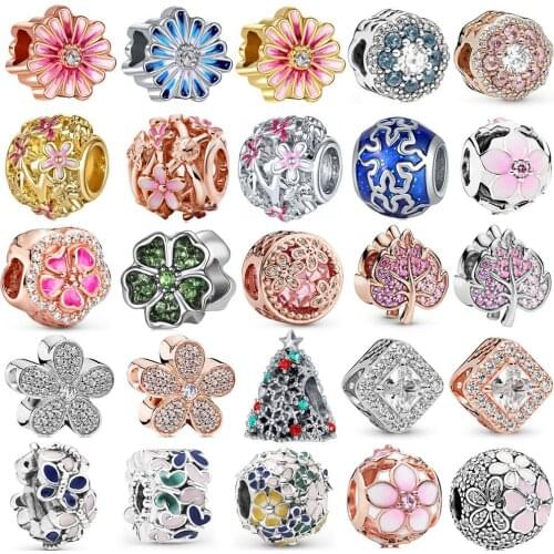 Rainbow Hollow Flower Leaf Butterfly Glittering Beads Suitable for Original Charm Bracelet Ladies DIY Jewelry Gifts