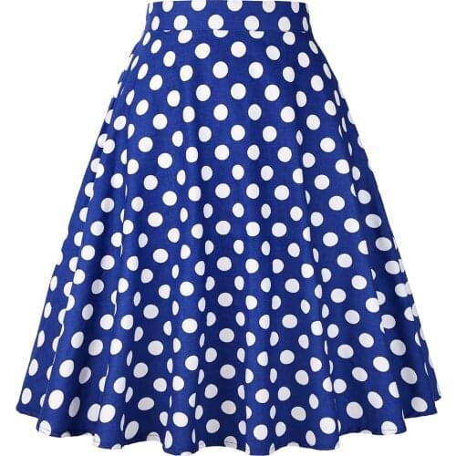 Retro 50s 60s vintage Midi Skirt 2021 Cotton Polka Dot Blue Skirts Summer swing Rockabilly Skirts Womens