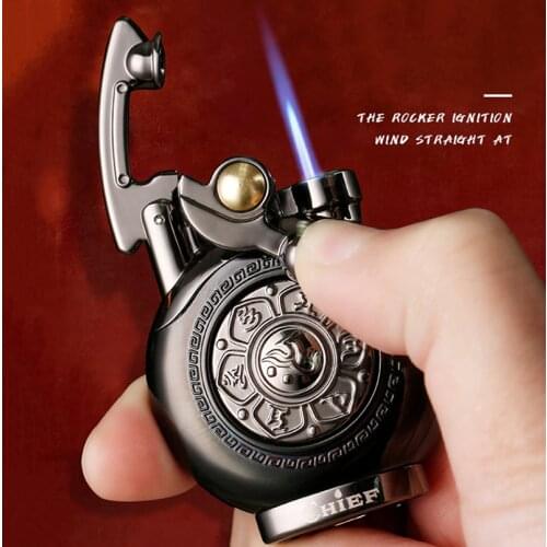 2021 Jobon Retro Metal Triple Torch Jet Extract Cigar Windproof Flame Lighter Gadgets For Men Gift Without Gas