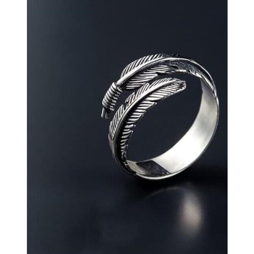 Retro High-quality Silver Color Jewelry Personality Feather Arrow Opening Rings Minimalist Geometric Double Line Adjustable Ring
