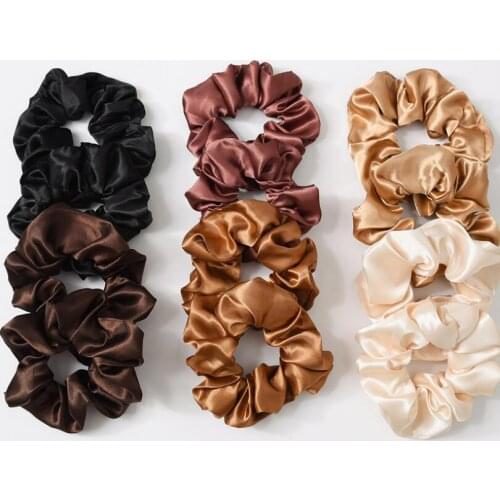 2pcs/Set Rayon Scrunchies Simple Golden Hair Ties Bands Ponytail Holder Hairbands Headbands Women Hair Accessories