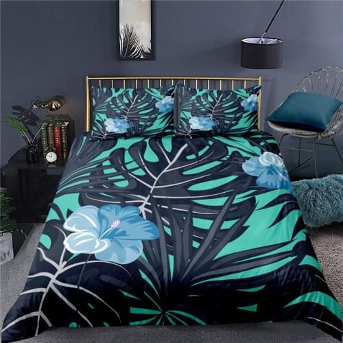 Luxury 3D Tropical Leaves Print 2/3Pcs Kids Bedding Sets Comfortable Duvet Cover Pillowcase Home Textile Queen and King Size