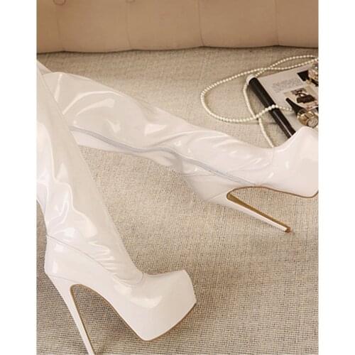 Patent Leather Pointed Womens High Boots Over-the-Knee