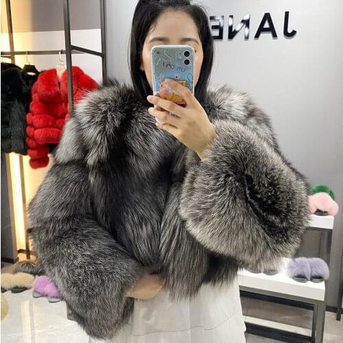 Genuine Fox Fur Coat 2021 Women Short Furry Thick Winter Real Silver Fox Fur Coat Luxury Woman Jacket Natural Fur