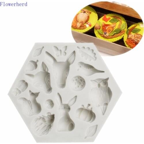 Silicone Biscuit Chocolate Fondant Cake Mold Owl Hedgehog Rabbit Animal Collection Silicone Mold Cake Decor DIY Soap Candy Mold