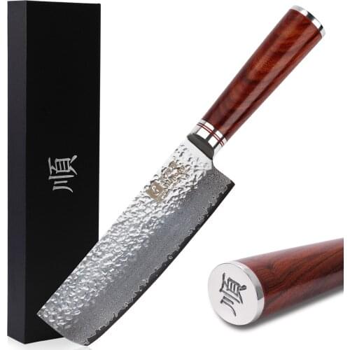 SUNLONG Nakiri Knife Vegetable Usuba 6.5 inch - Japanese Damascus Steel - Bloodwood Handle