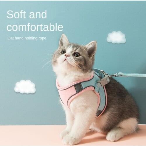 Pet Harness with Leash Reflective Dog Cat Chest Collars Adjustable Small Cat Straps Cotton Suede Dogs Vest Outdoor Walking