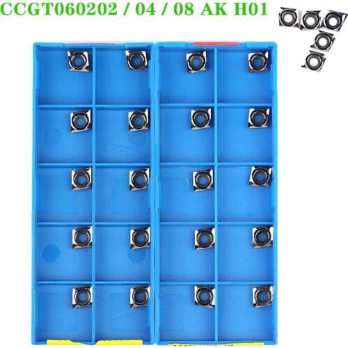 10pcs CCGT060204 CCGT060202 CCGT060208 AK H01 Carbide Turning Inserts CNC Lathe Cutting Tools CCGT Blade for Aluminum Copper