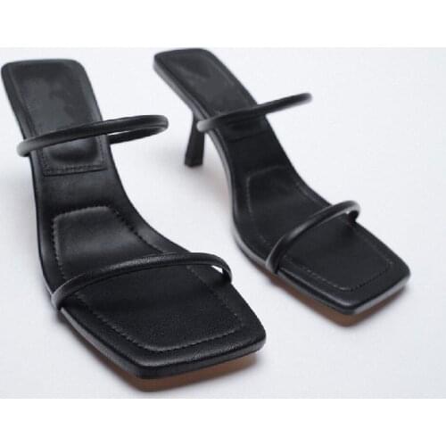 Beige Heeled Sandals Female Shoes Square Toe Cross-Tied Ladies' Slippers Rubber Flip Flops Black 2021 High Soft Thin Hawaiian Mi