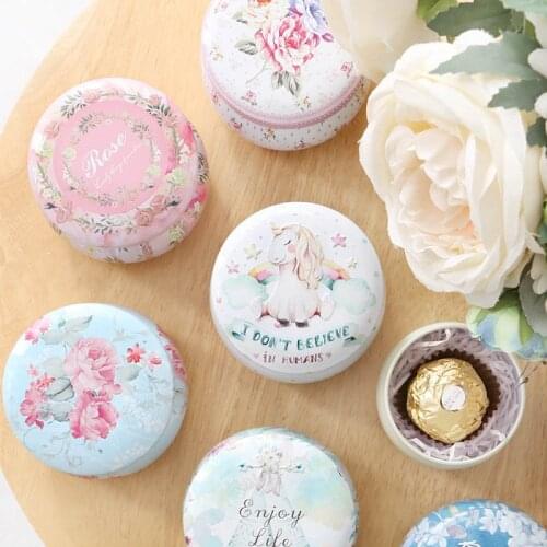 1PCS Candy Box Multifunction Cookie Case Drum-shaped Tinplate Home Decor Rose Tea Pot Festive Party Supplies