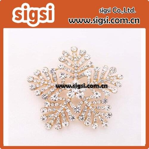 100pcs 50mm Rhinestone Gold Snowflake Brooch Winter Wedding Bridal Gold Snowflake Broach