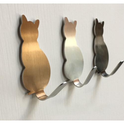 2pcs Self Adhesive Wall Hooks Cat Pattern Hangers Bathroom Kitchen Stick on Wall Hanging Door Clothes Towel Racks