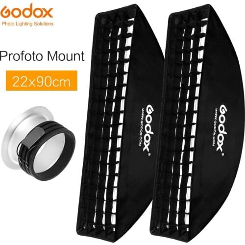 2pcs Godox softbox 22x90cm 9"x 35" Portable Rectangular Honeycomb Grid Softbox soft box with Profoto Mount for Studio Flash