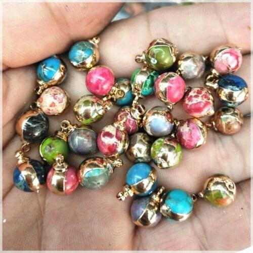 5pcs nature gem stone pendants for necklace or bracelet end hang ball round ball shape size 8mm imperial jaspperr stone golden