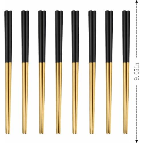 8 Pairs Matte Black Gold Japanese Korean Style Chinese Chopsticks Sushi Sticks Noodles Food Tableware Reusable Metal Chopsticks