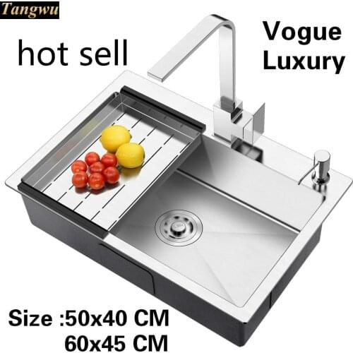 Free shipping Apartment kitchen manual sink single trough wash vegetables 304 stainless steel hot sell luxury 50x40/60x45 CM