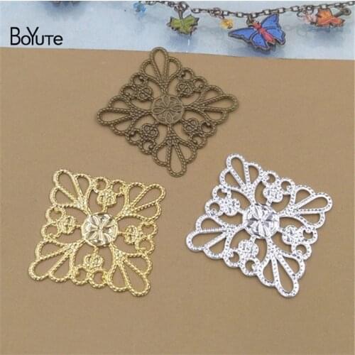 BoYuTe (100 Pieces/Lot) 25MM Square Flower Metal Brass Filigree Findings Diy Hand Made Jewelry Accessories Wholesale