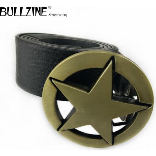 Bullzine zinc alloy fashion five-pointed star belt buckle Free PU belt Luxurious jeans gift belt buckle FP-03335-1 drop shipping