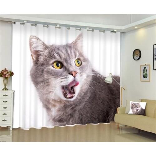 2017 Black white cat 3D Blackout Curtains For Living room Bedding room Decor Tapestry Wall Carpet Drapes Cotinas