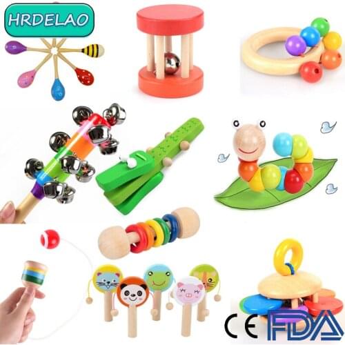 Montessori 3D Wooden Toy Animals Crocodile Cat Clapper Rattle Educational Toys Sensory Jigsaw Brain Training Early Learning Toys