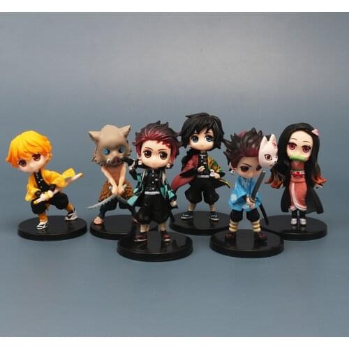 6pcs/set Demon Slayer : Kimetsu No Yaiba Nezuko Zenitsu Tanjirou Giyuu Inosuke Kyoujurou Action Figure Model Cake Figurine