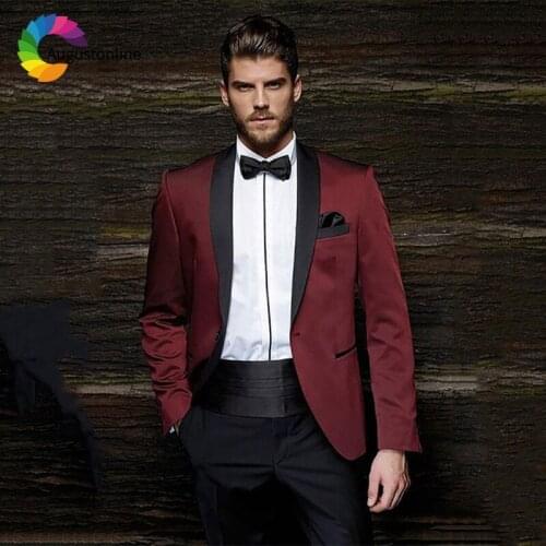 Purple Red Men Suits for Wedding White Groom Tuxedos Custom Made Shawl Lapel 2 Pieces Slim Fit Best Man Blazers Jacket Pants