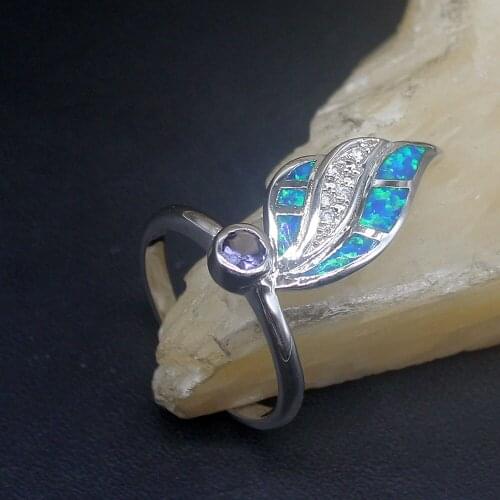 Hermosa Jewelry Australian Blue Opal Amethyst Genuine 925 Silver Band Ring Wedding Engagement Gifts for Women Size 8# 20214237