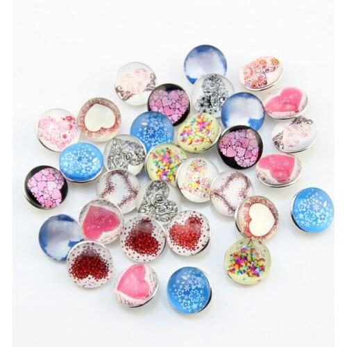 20pcs/lot Mix Heart Snap Button Jewelry 18MM Ginger Snap Buttons Fit 18mm Snap Necklaces/Bracelets