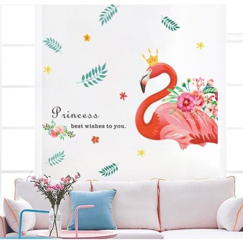 Queen Flamingo Bird With Flower Wall Art Stickers For Office Shop Bedroom Home Decoration Diy Wall Mural Decals