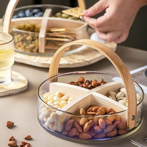 Lage Capacity Nordic Candy Fruit Biscuit Storage Basket Wood Handle Glass Nuts Snack Display Container Food Jar Clear Container