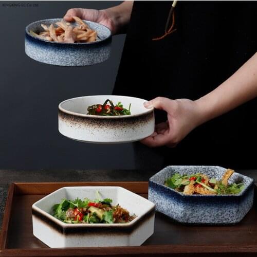 Round Dinner Plate Japanese Retro Tableware Creative Ceramic Candy Box Living Room Snacks Dried Fruit Plate Household Tableware